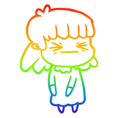 rainbow gradient line drawing cartoon angry girl