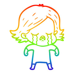 rainbow gradient line drawing cartoon girl crying