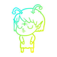 cold gradient line drawing cartoon alien girl