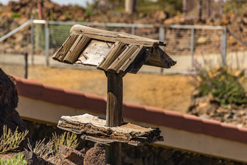 Old bird wood shelter with roof in need of repair. Visitor and Tourist Information Center. National Park Teide, Tenerife, Spain