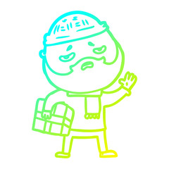 cold gradient line drawing cartoon worried man with beard