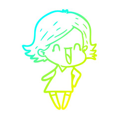 cold gradient line drawing cartoon happy woman