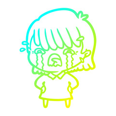 cold gradient line drawing cartoon girl crying