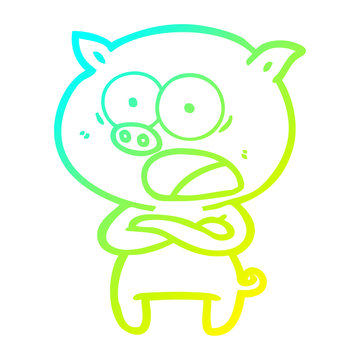 cold gradient line drawing cartoon pig shouting