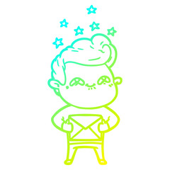 cold gradient line drawing cartoon excited man