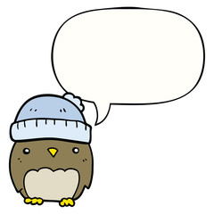 cute cartoon owl in hat and speech bubble