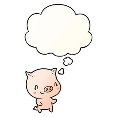 cartoon pig and thought bubble in smooth gradient style