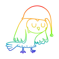 rainbow gradient line drawing cartoon owl sleeping