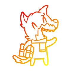 warm gradient line drawing laughing christmas fox cartoon