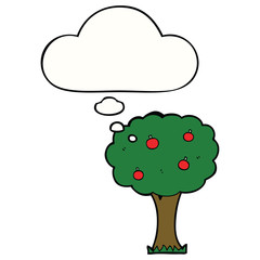 cartoon apple tree and thought bubble