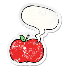 cartoon apple and speech bubble distressed sticker