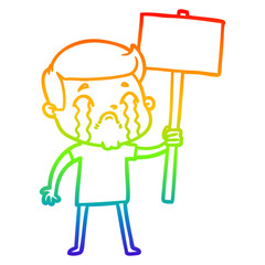 rainbow gradient line drawing cartoon man crying