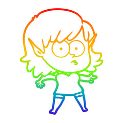 rainbow gradient line drawing cartoon shocked elf girl