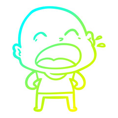 cold gradient line drawing cartoon shouting bald man