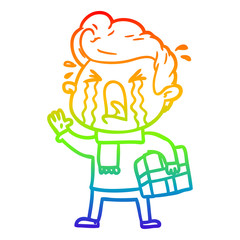 rainbow gradient line drawing cartoon crying man