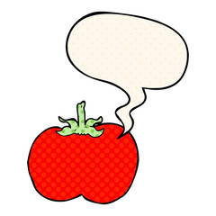 cartoon tomato and speech bubble in comic book style
