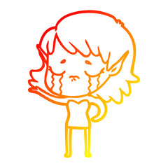 warm gradient line drawing cartoon crying elf girl