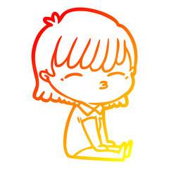 warm gradient line drawing cartoon woman