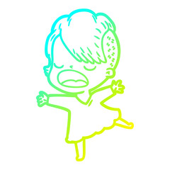 cold gradient line drawing cartoon cool hipster girl talking