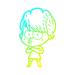 cold gradient line drawing cartoon woman