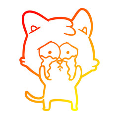 warm gradient line drawing cartoon crying cat