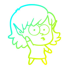 cold gradient line drawing cartoon elf girl waving