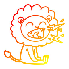 warm gradient line drawing cartoon roaring lion