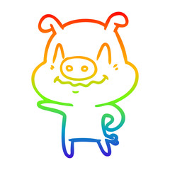 rainbow gradient line drawing nervous cartoon pig