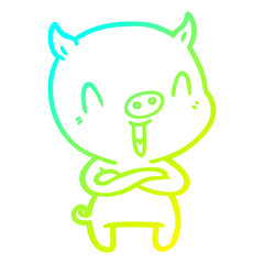 cold gradient line drawing happy cartoon pig
