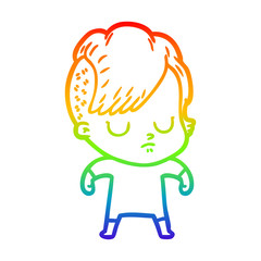 rainbow gradient line drawing cartoon woman