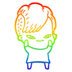 rainbow gradient line drawing cute cartoon girl with hipster haircut