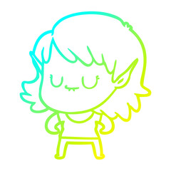 cold gradient line drawing happy cartoon elf girl