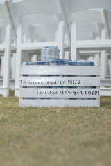 White slated crate at wedding with 