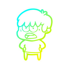 cold gradient line drawing worried cartoon boy