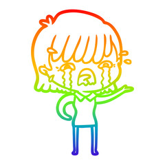 rainbow gradient line drawing cartoon girl crying