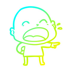 cold gradient line drawing cartoon shouting bald man