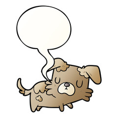 cartoon little dog and speech bubble in smooth gradient style