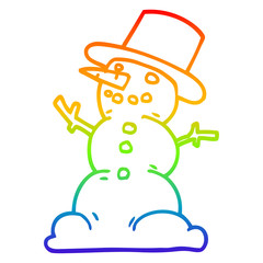 rainbow gradient line drawing cartoon snowman