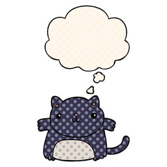 cartoon cat and thought bubble in comic book style
