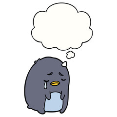 cartoon crying penguin and thought bubble