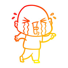 warm gradient line drawing cartoon crying bald man