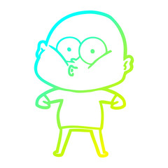 cold gradient line drawing cartoon bald man staring