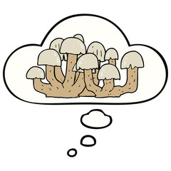 cartoon mushroom and thought bubble