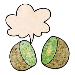 cartoon kiwi and speech bubble in retro texture style