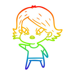 rainbow gradient line drawing cartoon stressed woman