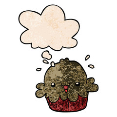 cute cartoon pie and thought bubble in grunge texture pattern style