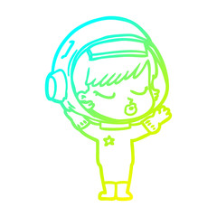 cold gradient line drawing cartoon pretty astronaut girl
