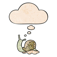 cartoon snail and thought bubble in grunge texture pattern style