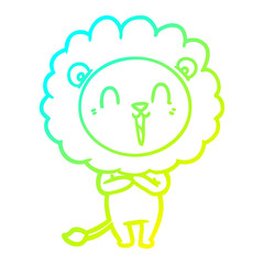 cold gradient line drawing laughing lion cartoon