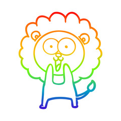 rainbow gradient line drawing happy cartoon lion